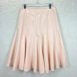 Lauren Ralph Lauren Peach Linen Midi Skirt A-Line Flare Size 8 Zippered Summer